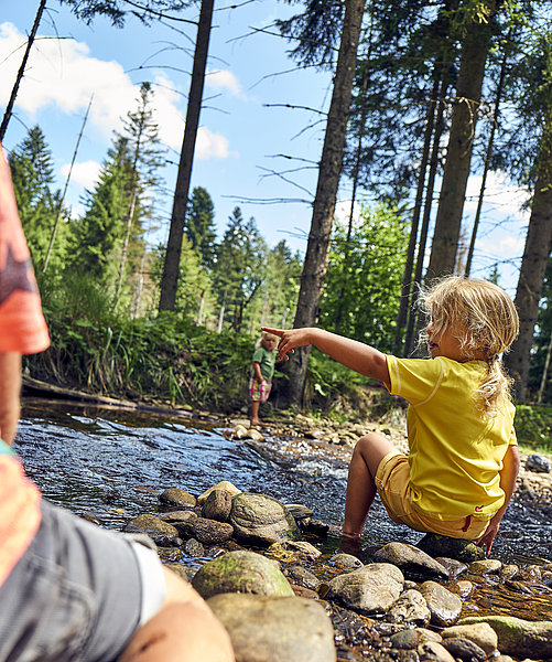 Spielende Kinder am Wasser, Familienurlaub in Grafenau